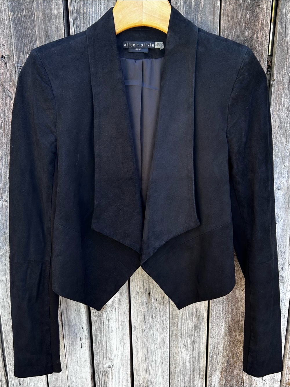 Alice + Olivia Harvey Goat Leather Suede Open Front Jacket Blazer Black XS